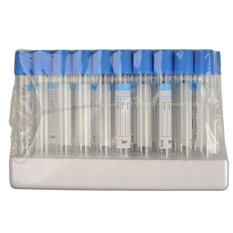 Veterinary Lab Vacuum Blood Collection Coagulation Tubes With Buffered Sodium, 2ml, 100pcs pack, blue caps in packaging