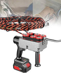 Pro Level Ultra Cordless Wire Feeder Bulletproof Stepless Speed Control Beefed Up Battery Fish Tape, compact design with reel and grip system.