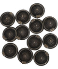 12Pcs Antique Bronze Zinc Alloy Cabinet Drawer Pulls Retro Vibe Round Drop Ring Handles For European Style Furniture Jewelry Box Cupboard Doors Hardware Set laying out in circle, showing detailed ornamental design.
