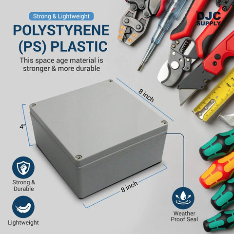 Weatherproof PS Plastic Junction Conduit Box Built Tough for Electrical Projects 12 Inch by 8 Inch by 4 Inch Outdoor Ready