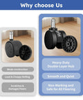 GamPark 2-Inch solid plastic office chair wheels, heavy-duty, set of 5, for all floors.