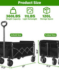 All-Terrain Folding Wagon Cart For Grocery, Camping And More, Heavy-Duty, Collapsible Utility Wagon With 360 Lb Capacity, Rugged Wheels, Easy Fold shown in unfolded and folded states