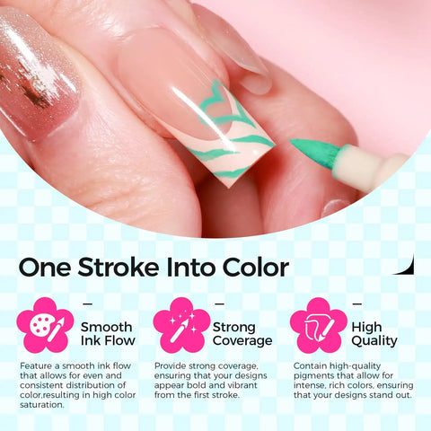 Dope 18 Color 3D Nail Art Pens Set With 0.7mm Tip For Nail Design Dotting Drawing And Painting on nail close-up