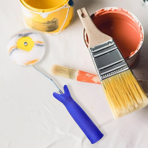 Double Ended Paint Roller And Corner Brush Tool For Wall And Trim Jobs Handles Tricky Corners Like A Champ with blue handle and textured roller.