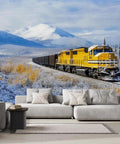 Steam Locomotive Wall Mural With Self Adhesive Backing, Large Train Wallpaper 78.7 by 55.2 Inches, winter mountain scene