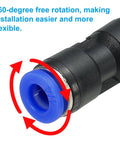 Close-up of One Quarter Inch Push To Connect Air Hose Fittings Set Of 10 Quick Release Pneumatic Connectors, showing 360-degree rotation