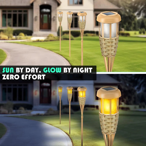 Solar Torch Lights With Realistic Flickering Flame Outdoor Yard Path And Patio Decor 4 Pack Waterproof LED Garden Lights