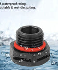 Close-up of Eight Pack Black IP68 Waterproof Industrial Breather Vents with M12x1.5 valve in water. Dual port, PA66 nylon material.