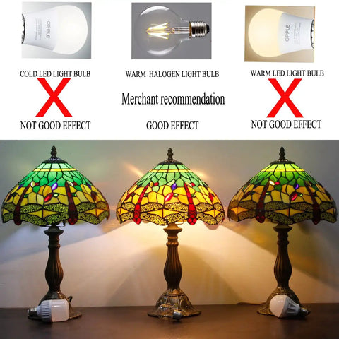 Green And Yellow Stained Glass Tiffany Dragonfly Table Lamp For Bedside And Desk Use, Reading Light With Antique Bronze Base, UL Listed