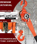 Lever Chain Hoist Come Along For Heavy Lifting Three Quarters Ton Capacity 1650 Lbs 20 Feet Reach Durable G80 Steel Chain
