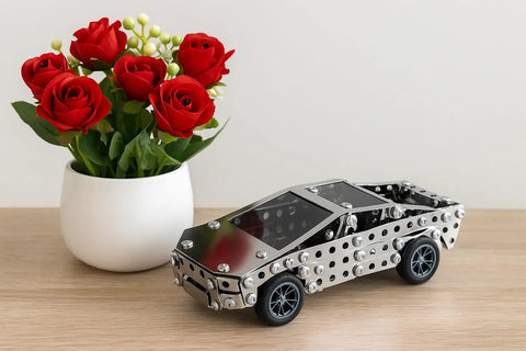Stainless Steel Model Car Kit For Adults A Do It Yourself 3D Puzzle And Mechanical Engineering Toy That Feels Gearhead Vibe on table