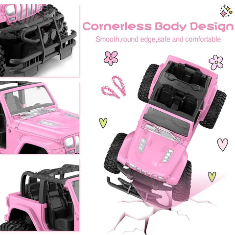 Pink DIY Sticker RC Jeep For Girls with 2.4GHz Remote Control, cornerless body design, safe and smooth pink toy car