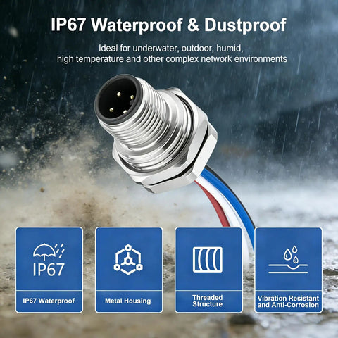 M12 4 Pin A Coded Male Aviation Connector Cable 0.7 Ft Waterproof Industrial Bulkhead Panel Mount for Control Cabinets