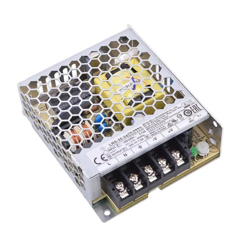 Heavy Duty 36 Watt 24 Volt 1.5 Amp Single Output Ac Dc Switching Power Supply in metal case with wire terminals.