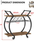 Smooth Rolling Industrial Bar Cart With Spacious Wooden Shelves And Rock Solid Wheels For Your Kitchen Or Lounge Space dimension diagram with measurements.