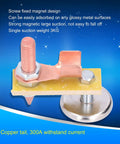 Heavy Duty Magnetic Welding Support With Strong Copper Tail Clamp Grounding Tool For Mechanical Repair And Metal Fixtures Featuring Easy Grip Screw Design close-up of copper tail and screw design, 3kg suction on glossy surfaces.
