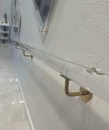 Slick Clear Acrylic Handrail Set With Dang Strong Stair Railing And Non Slip Grab Bar Wall Mount Brackets Made To Fit Golden Glow Worry Free Design Total Game Changer Setup mounted on wall with gold brackets.