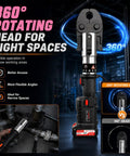 21V Mini Copper Press Tool Electric Pro Battery Powered Handheld Crimping Device with 360° rotating head for tight spaces.