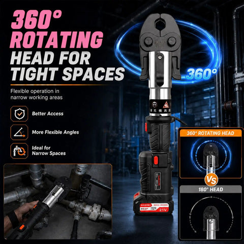 Heavy Duty 60KN Copper Pipe Crimping Tool With 350 Degree Rotating Head Pex Crimper for tight spaces and flexible operation.