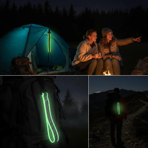 6 Pack Reflective Straps Glow In The Dark High Visibility Backpack Tags for camping, illuminating tent and backpack at night