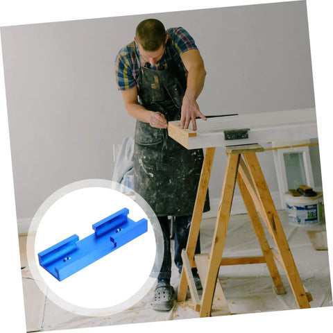 Straight Up Solid Aluminum Miter Track Fixture Connector Heavy Duty Cross Adapter For Standard Saw Rails No Sweat Woodworking Accessory That Goes Hard On Any Job Site And Ready To Roll, blue connector with carpenter.