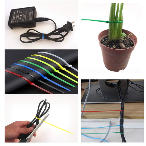 Nylon Zip Ties Multipack 300 Pcs 8 Inch 40Lb Tensile Assorted Colors For Indoor Outdoor DIY Projects Cable Management
