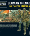 Bolt Action German Grenadiers 1:56 Scale Miniatures Set box art with WWII soldiers illustration.