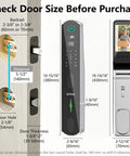 WiFi Video Doorbell Smart Lock Featuring Eight Keyless Methods Palm Vein Facial Recognition Fingerprint Pin Card App Control For Heavy Duty Home Security Zero Sweat Tight Security Setup size and installation dimensions