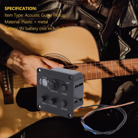 All In One Acoustic Guitar Preamp with Volume Bass Treble Tone Controls Phase Switch LED Tuner for Live Gigs and Studio