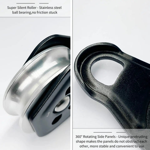 Heavy Duty Rescue Pulley With Swing Plate For Zipline And Climbing, 30kN Upgrade, 360 Degree Swivel, stainless steel roller