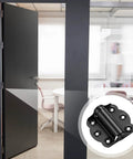 Open door with square inset showing Heavy Duty Stainless Steel Screen Door Hinges 2 Pack Built to Last Adjustable Self Closing Spring Loaded Black Finish for Indoor Outdoor Doors and Commercial Use