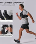 Runner using Lightweight Running Hydration Vest With Two 250ml TPU Soft Flasks, BPA Free Bottle System, adjustable chest straps.