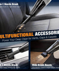Image of Powerful Cordless Handheld Vacuum For Car And Home With Brushless Motor And Beast Suction, showing various nozzle uses.