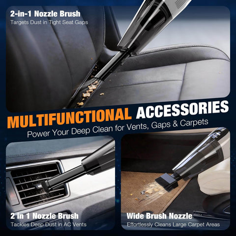Image of Powerful Cordless Handheld Vacuum For Car And Home With Brushless Motor And Beast Suction, showing various nozzle uses.