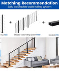 Black Beefy Stair Cable Railing Post 36 Inch For 25 To 35 Degree Stairs 36 By 2 By 2 Inch Surface Mount T304 Stainless Steel Cable Railing System Kit For Indoor Outdoor Use With Paper User Guide PS01 BA4S shown in living room setting with stairs and modular components
