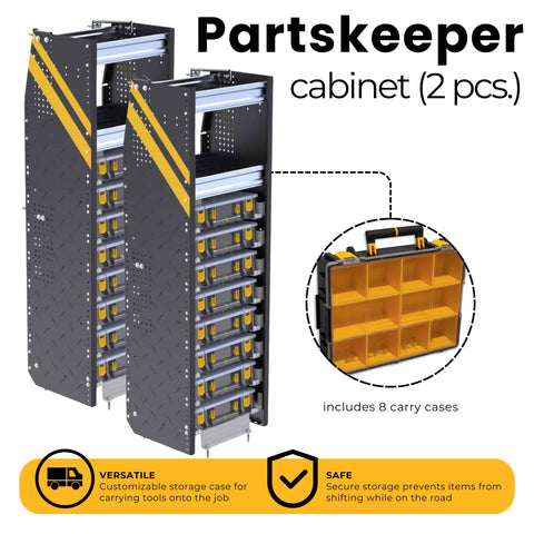 Pro Grade Van Storage Cabinet With Eight Removable Parts Bins And Two Reinforced Shelves Jobsite Ready Tool Organizer for Work Trucks