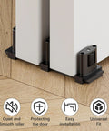 Adjustable Three Roller Sliding Closet Door Floor Guide For Bypass Double Doors Black Floor Mount Barn Door Bottom Guide With Concealed Pulleys For Smooth Scratch Resistant Door Movement Durable Aluminum Construction Ideal For High Traffic Closets And