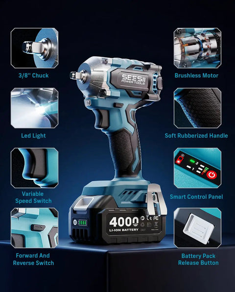 Three Eighths Inch Cordless Impact Wrench with 450 Nm Torque Brushless Motor features detailed view of components