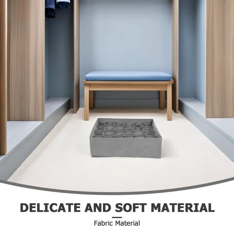 Set Of Three Foldable Cloth Underwear Organizers To Chill Out Drawer Chaos And Keep Your Closet Fresh While Giving Delicate Bras Extra Love During Your Busy Weekday Hustle placed in a soft fabric organizer.