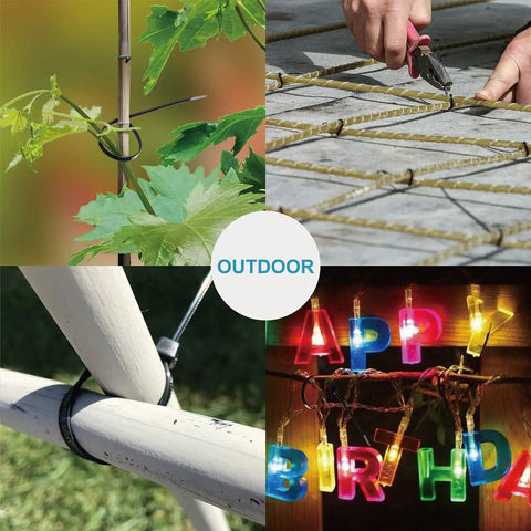 Assorted Zip Ties Set 4 Inch 18 Lb, 6 Inch 25 Lb, 8 Inch 40 Lb, 12 Inch 45 Lb Black UV Resistant Cable Ties used for outdoor applications