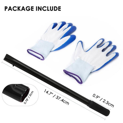 Beefed Up 2 Ton Jack Handle Replacement For Horizontal Hydraulic Pole Jack Stands, gloves and handle dimensions shown in image