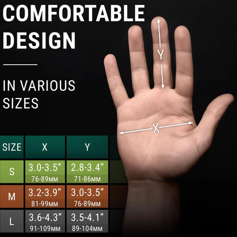 Hand size guide for selecting Cut Resistant Wood Carving Gloves Level 5 For Whittling, Woodworking And Food Prep with size chart.
