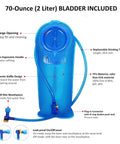 Hydration Pack Backpack With 70 Oz Water Bladder For Running Hiking Cycling Climbing Camping And Biking Featuring Adjustable Shoulder Chest And Waist Straps To Prevent Bounce In Lightweight Gray showing blue bladder design.