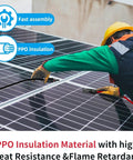 Technician using Pro Grade Solar Extension Cable Set 10AWG 12AWG With Red And Black Leads for solar panel connection.