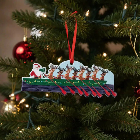 Rowing Reindeer Crew Resin Christmas Ornament Handcrafted Ceramic Ornament For Rower Gift Holiday Decor Santa And Reindeer Team