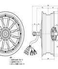 Heavy Hitter 3000W 72V 12 Inch Hub Motor for Electric Scooter Upgrade detailed diagram with dimensions and wiring layout.