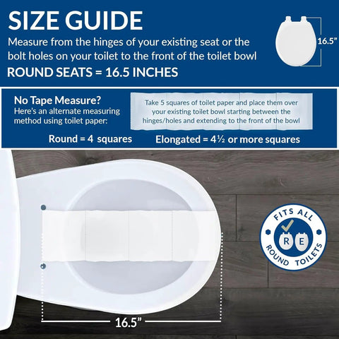 Soft Close Toilet Seat With Easy Clean Hinges Adjustable Front To Back Fit Round White Plastic Seat measuring instructions