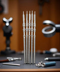 5 Piece Steel Watch Stem Crowns Kit For NH35 NH36 NH38 NH39 Movements Replacement Parts on a workbench