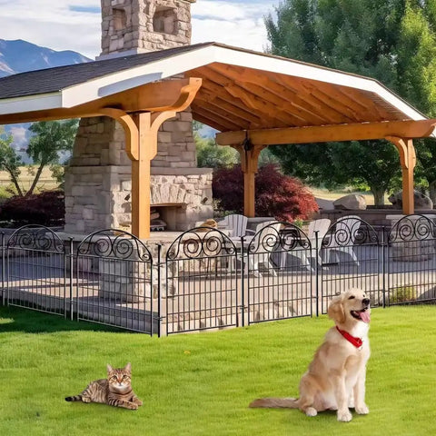 Installed Tall Dog Fence With Gate, 40 Inch High Garden Boundary Fences surrounding yard, metal temporary enclosure for pets