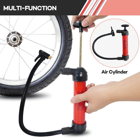 All Purpose Siphon Pump Fluid Transfer Kit connected to bicycle tire, demonstrating multi-function capability.